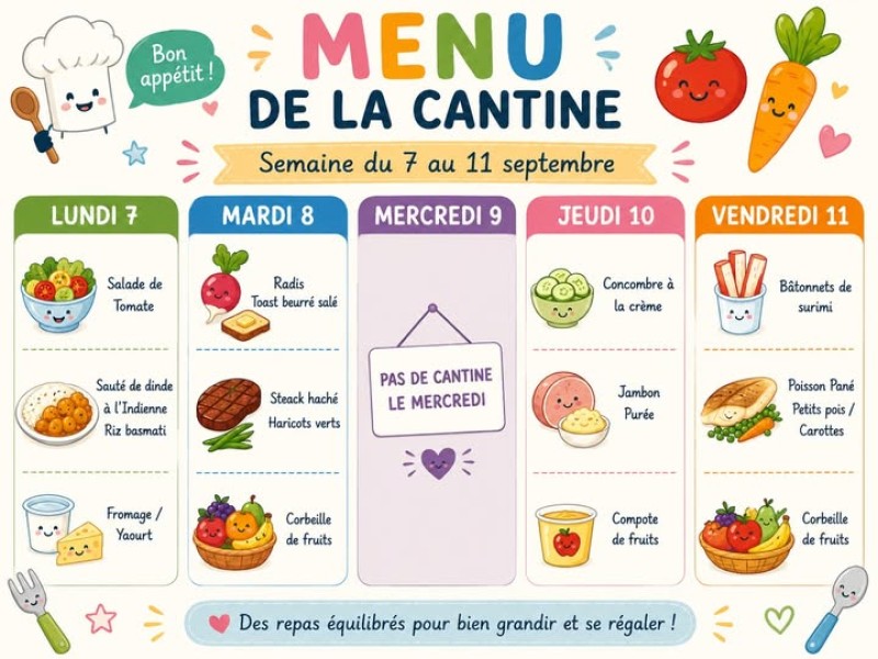 Menu de la cantine